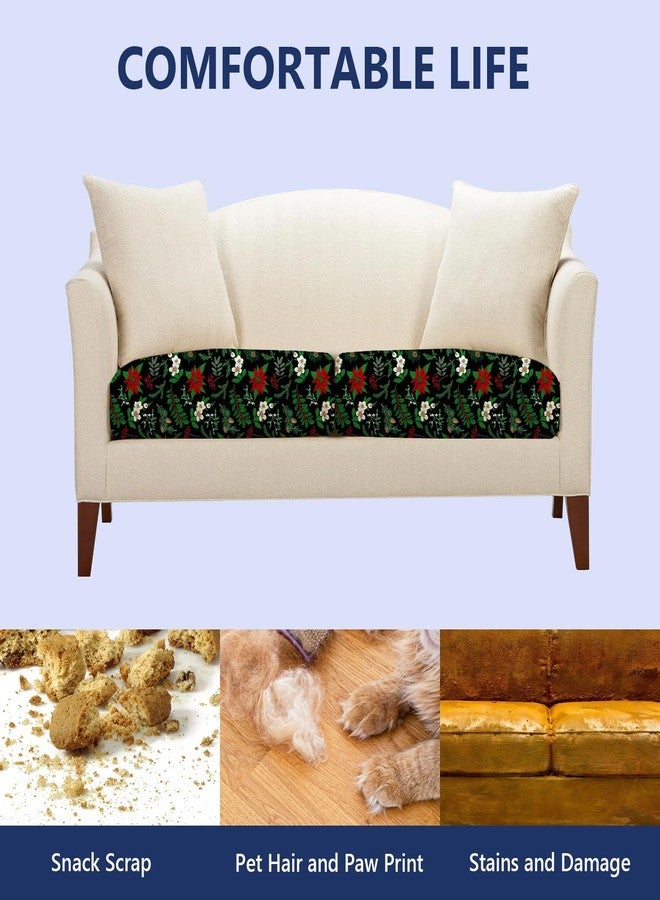 THISFIND Christmas Floral Couch Cushion Cover - Black Sofa Seat Slipcover with Red Poinsettias, Pine Branches & Berries - Stretchable, Washable Holiday Cushion Case for Festive Living Room Decor,Small - Image 5